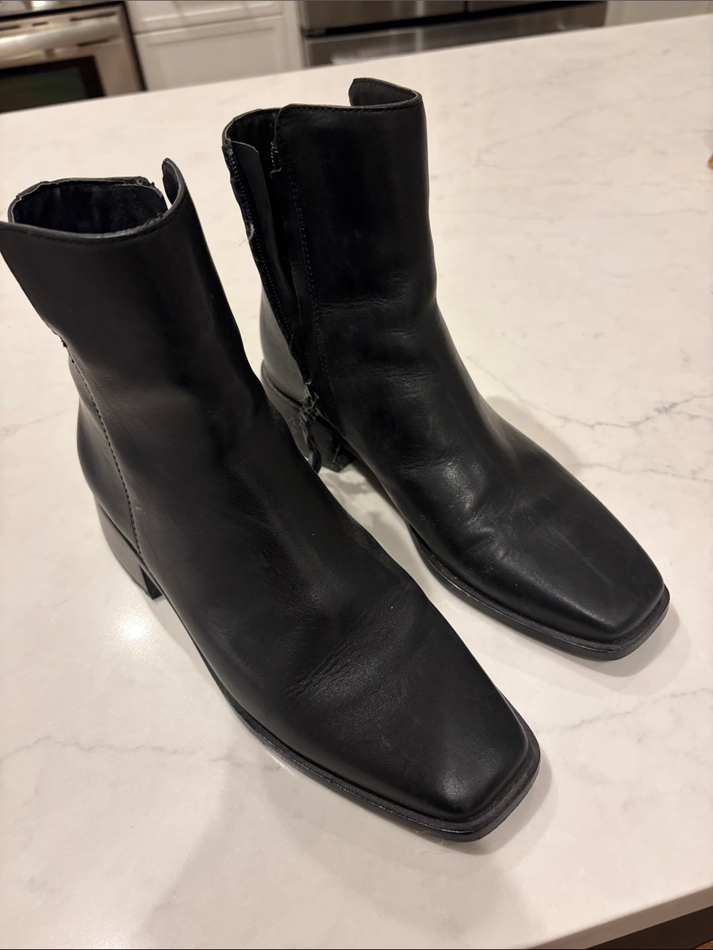 Sam Edelman Black Square-Toe Zip Ankle Boots